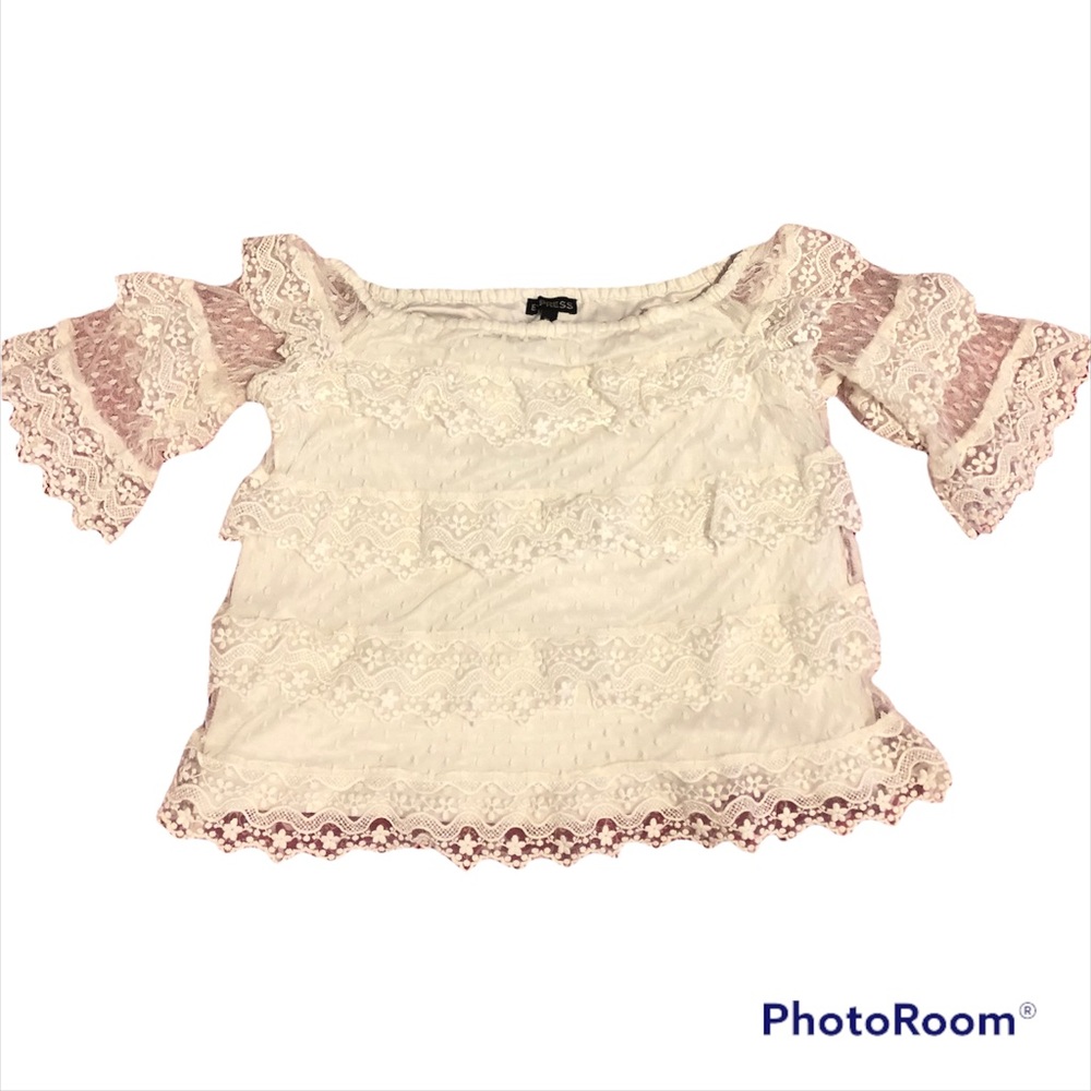 Express Lace Ruffle Layers Crop Top Size S